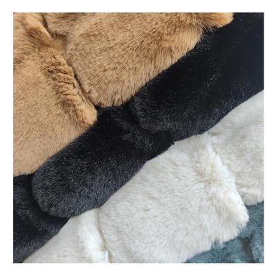 兔毛长方格提花兔貂时装绒布毛针细腻手感柔软剪沟压花工艺现货