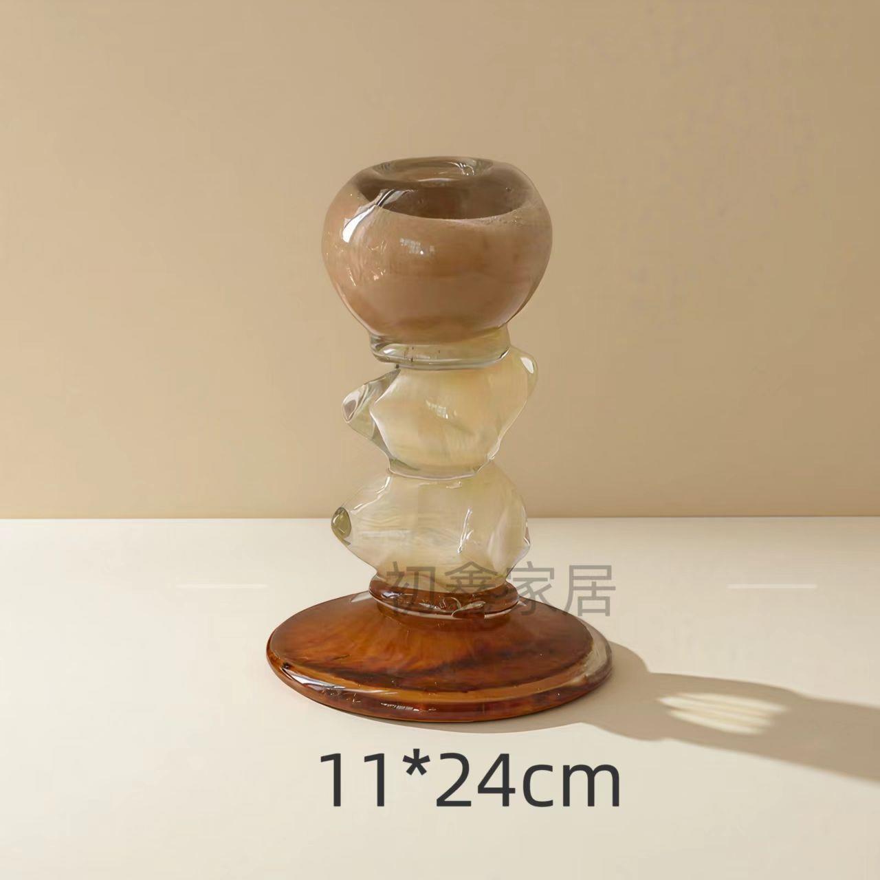 创意ins彩色玻璃烛台家居摆件婚礼拍摄道具复古撞色烛台工厂