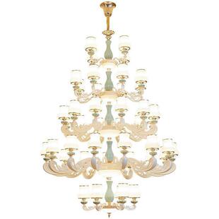 复式楼客厅欧式大吊灯2023新款中空豪华高档酒店别墅楼中楼梯灯具