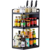 转角厨房置物架不锈钢多层台面调味品收纳架家用多功能黑色调料架