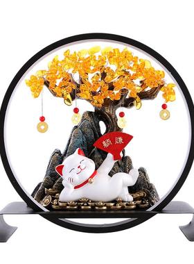 招财猫灯圈摆件创意发光工艺品厂家客厅玄关电视柜装饰品乔迁