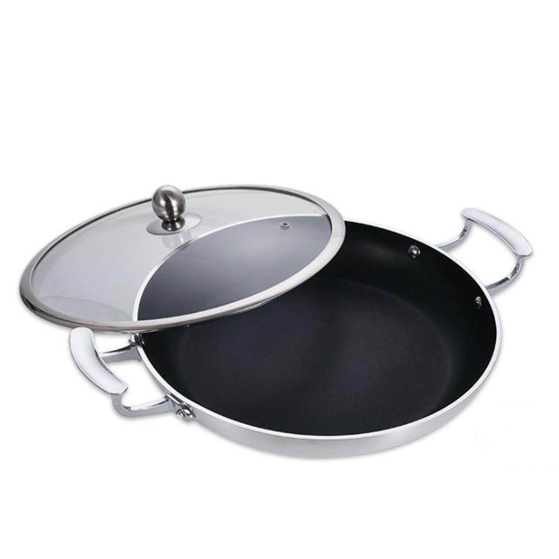 铝合金双耳煎锅商用复底不粘平底锅带盖电磁炉煎盘焖煮干锅烙饼锅