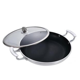 铝合金双耳煎锅商用复底不粘平底锅带盖电磁炉煎盘焖煮干锅烙饼锅