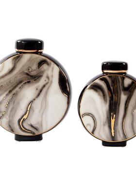 中式创意大理石纹陶瓷罐书房客厅玄关柜博古架售楼处软装家居摆件