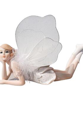 白色羽毛花仙子少女天使树脂工艺品玄关桌面家居装饰汽车摆件礼品