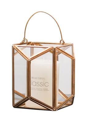 ins镀铜几何玻璃罩手提烛台摆件北欧风客厅庭院装饰品婚庆软装饰