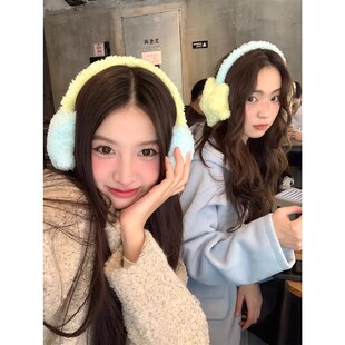 黄蓝拼色五角星耳罩2024新款甜美百搭出行学生骑行耳暖耳捂子