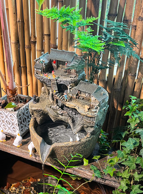 古法养鱼流水罐大号循环水过滤A庭院装饰摆件水景假山喷泉景观鱼