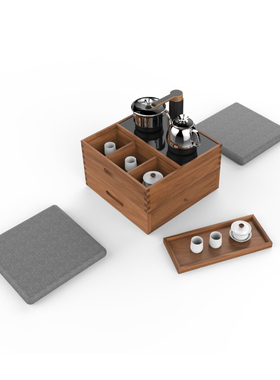 移动茶几烧水壶盒新中式泡茶车黑胡桃木榻榻米茶台桌壶柜架