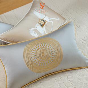 SY腰枕客厅沙发腰靠轻奢丝感刺绣长方形30x50床头靠垫抱枕套小号