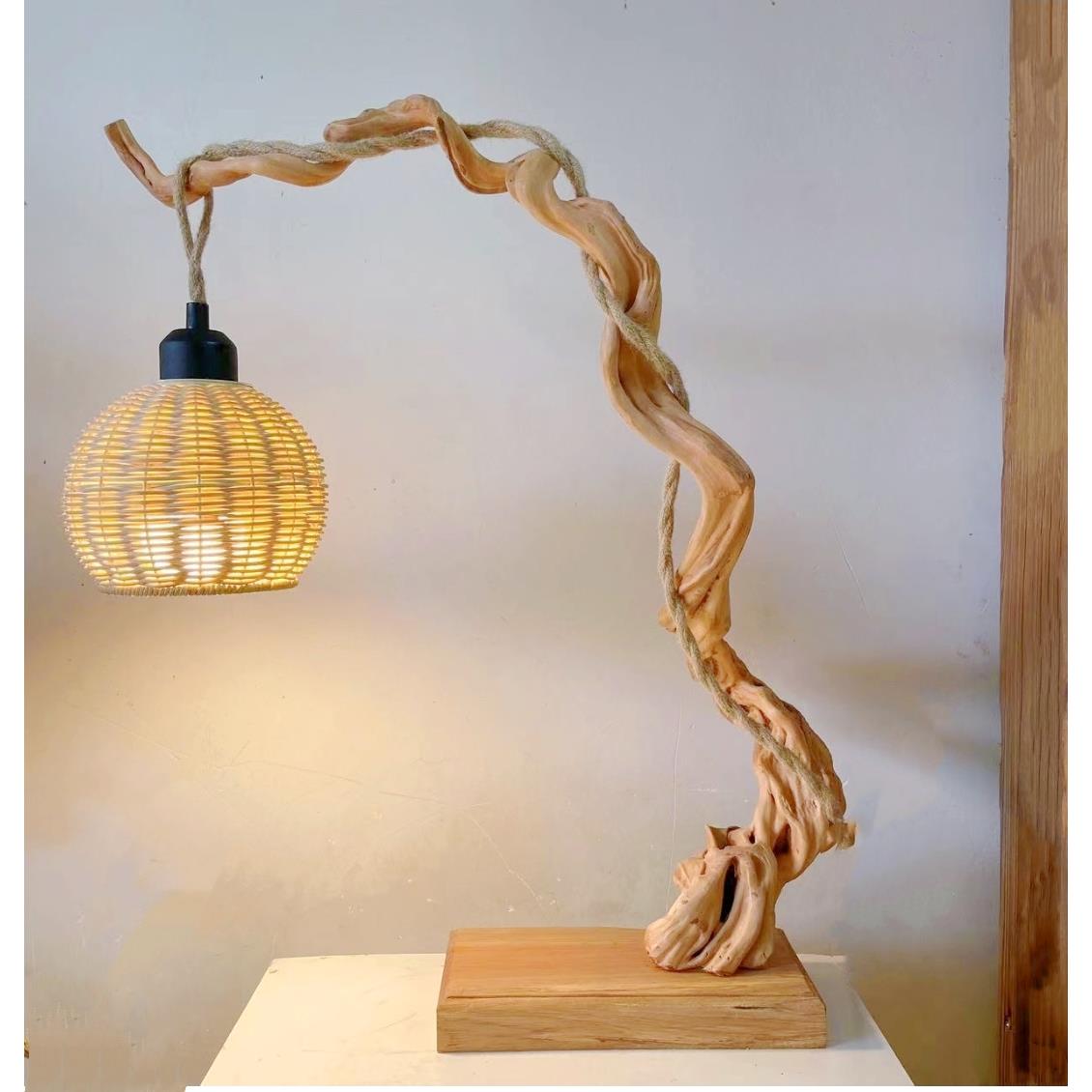 杜鹃树根雕枯木台灯民宿茶室客厅禅意现代中式手工艺家居饰品摆件