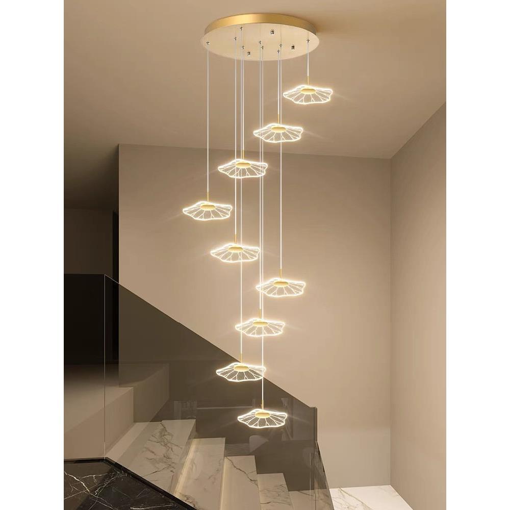 楼梯吊灯荷叶灯挑空楼中楼别墅loft公寓轻奢中空复式楼客厅大吊灯