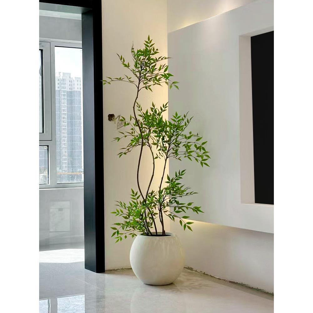 南天竹仿真绿植高端轻奢室内客厅电视柜落地摆件仿生植物盆栽假树