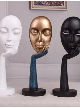北欧创意抽象黑白艺术人脸面具摆件客厅酒柜装饰品人物雕塑工艺品