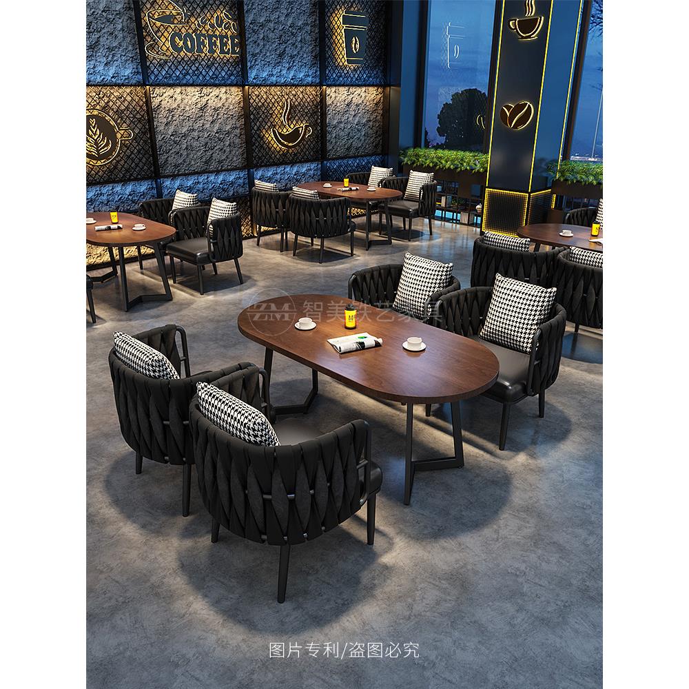 猫抓皮小酒馆咖啡厅桌椅组合休闲甜品奶茶店西餐厅茶楼沙发椅商用