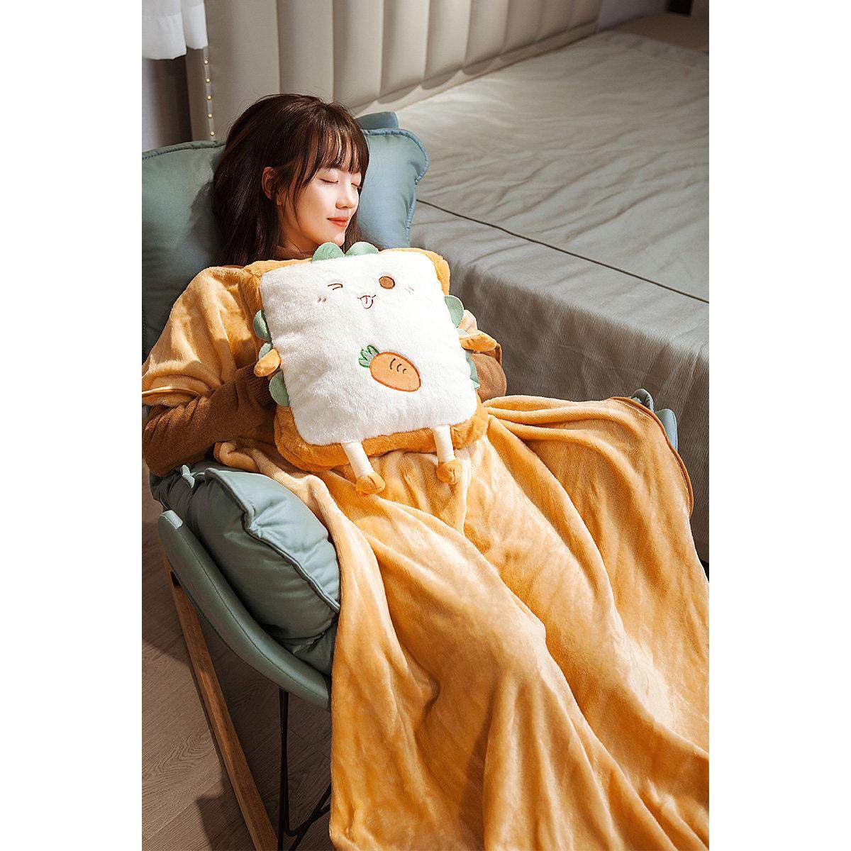 暖手抱枕被子两用加厚办公室午睡枕头靠枕毯二合一靠垫车用