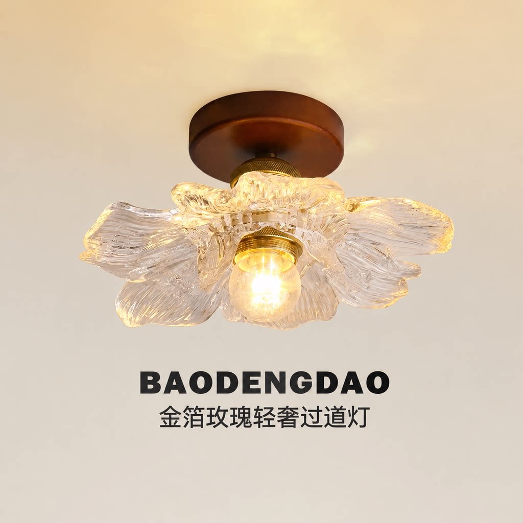 法式复古金箔木纹玄关过道吸顶灯