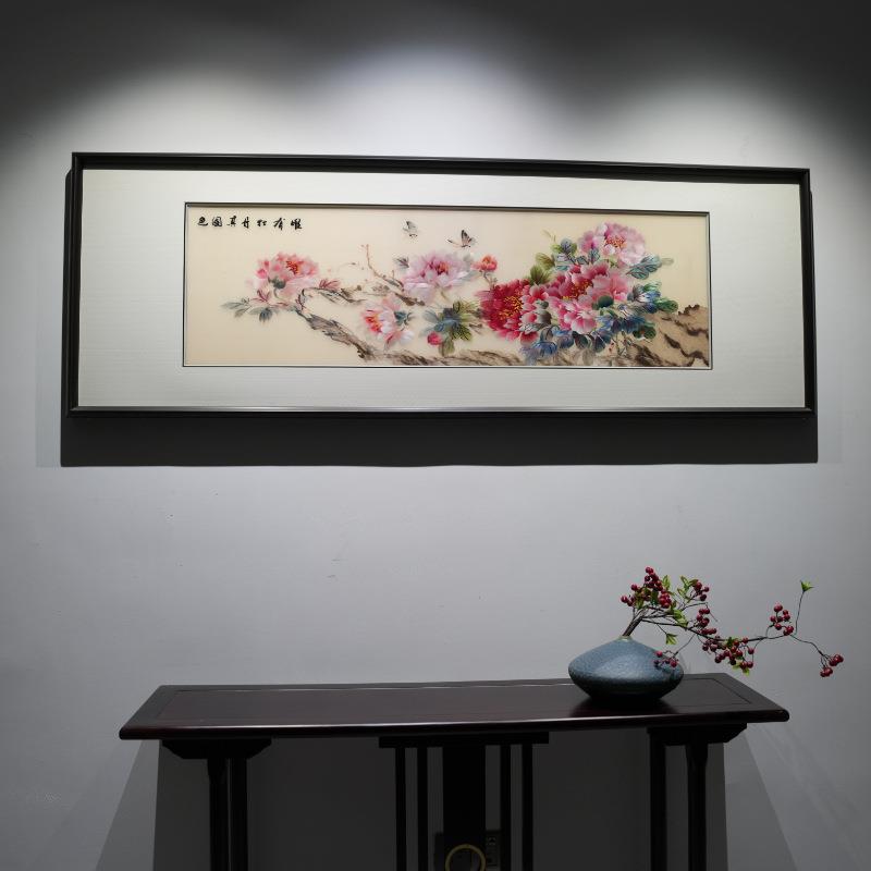 大幅沙发卧室茶室客厅装饰画新中式纯手工刺绣苏绣花开富贵牡丹画