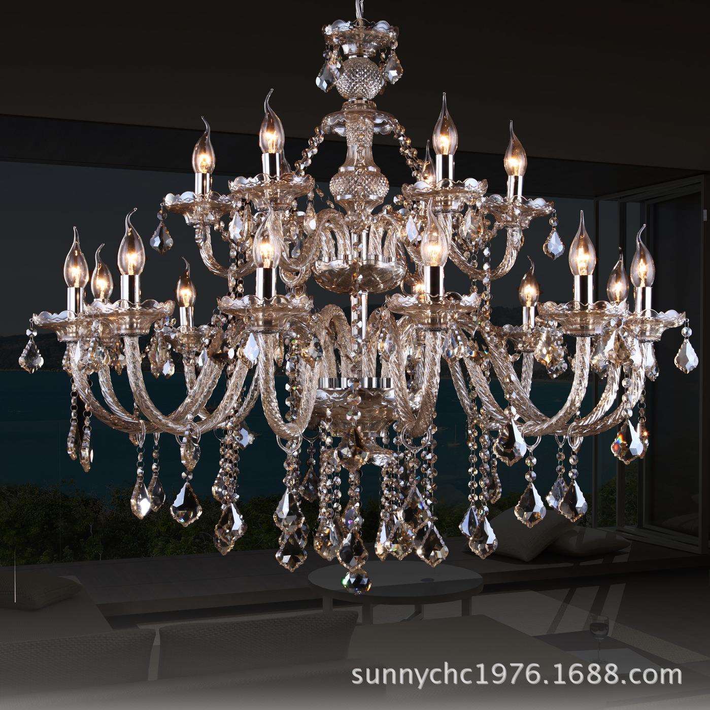 干邑色双层欧式水晶吊灯复式大别墅楼梯蜡烛灯酒店工程灯大吊灯