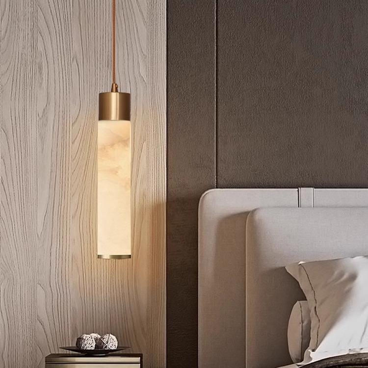 西班牙进口云石床头小吊灯全铜轻奢现代创意客厅长线吧台餐厅灯具