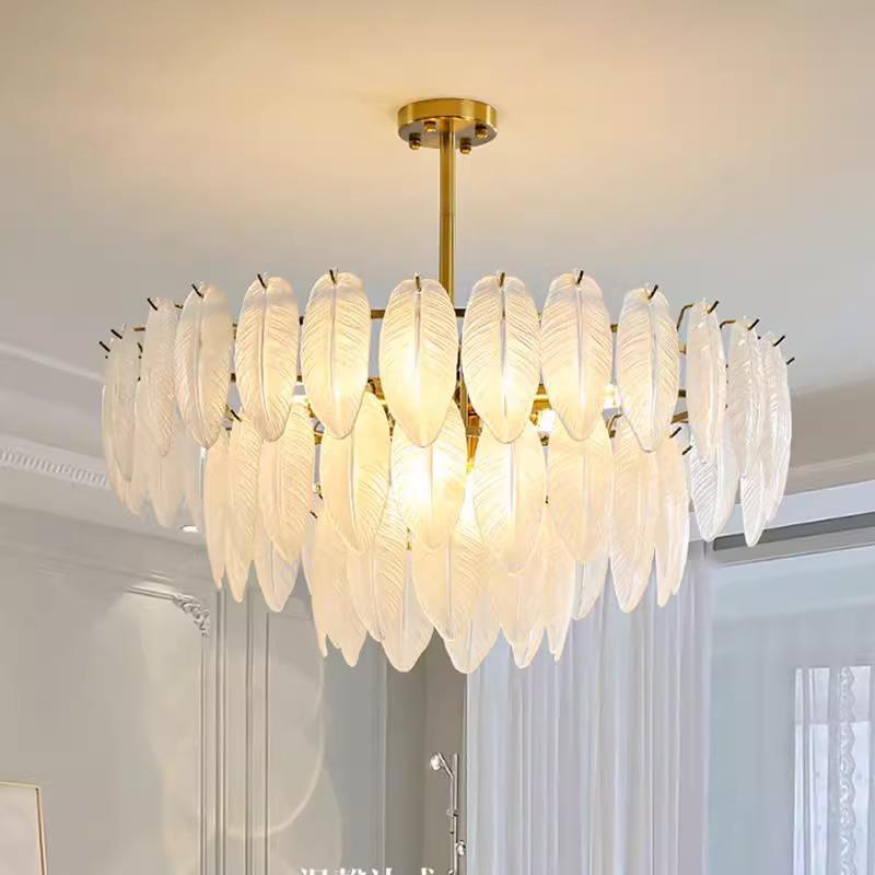 客厅水晶吊灯轻奢 简约现代主卧室贝壳餐厅灯轻奢羽毛艺术房间灯