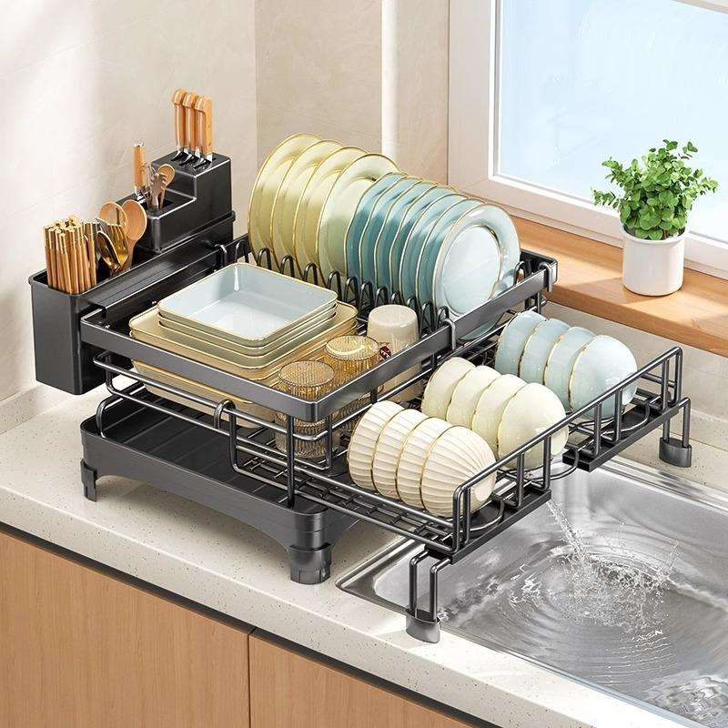 厨房碗碟收纳架台面多功能放碗筷餐具沥水篮家用可伸缩碗盘置物架