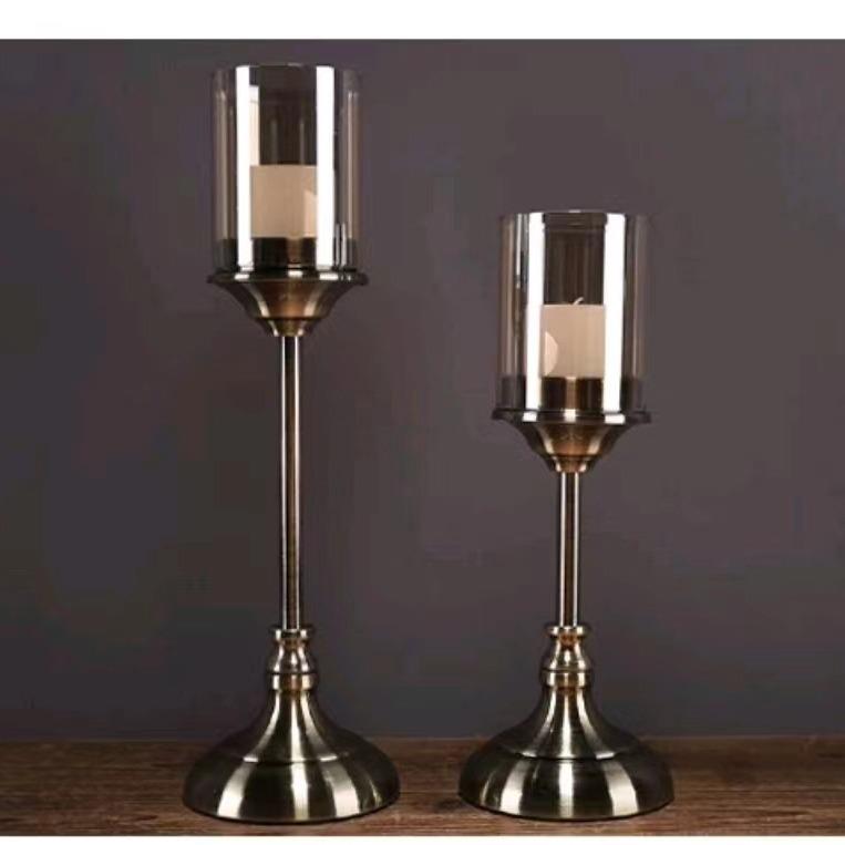 简约美式餐桌样板房酒柜软装饰品摆件烛光晚餐道具水晶金属蜡烛台