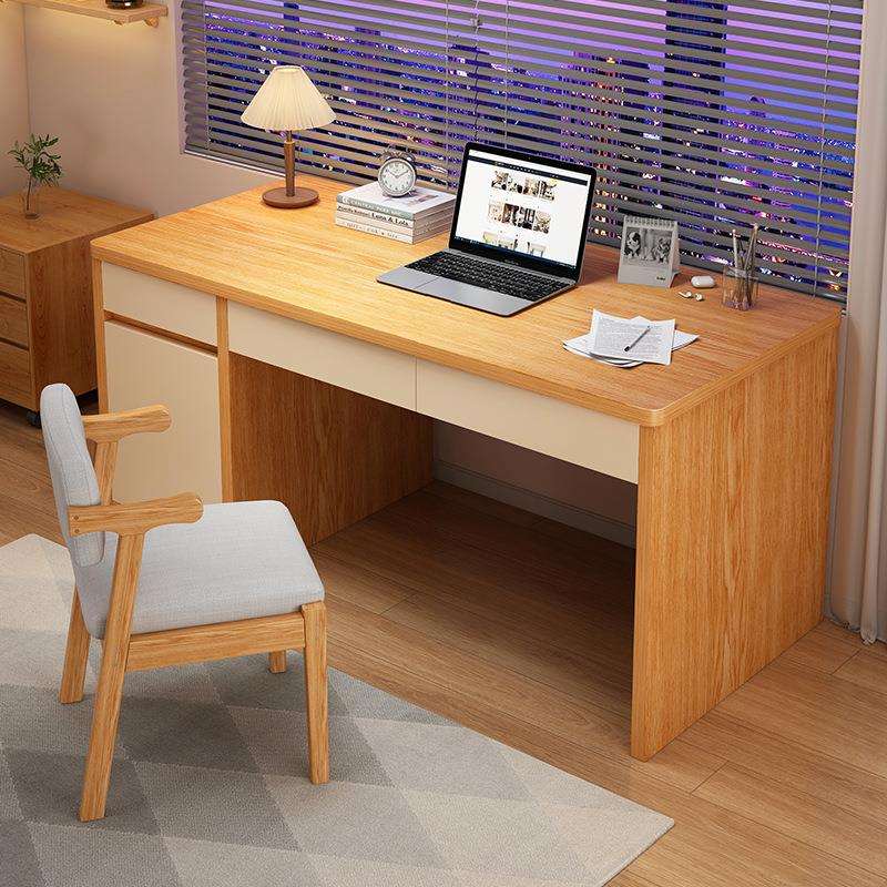 实木书桌学生家用卧室电脑桌台式简约初中生学习桌带抽屉办公桌子