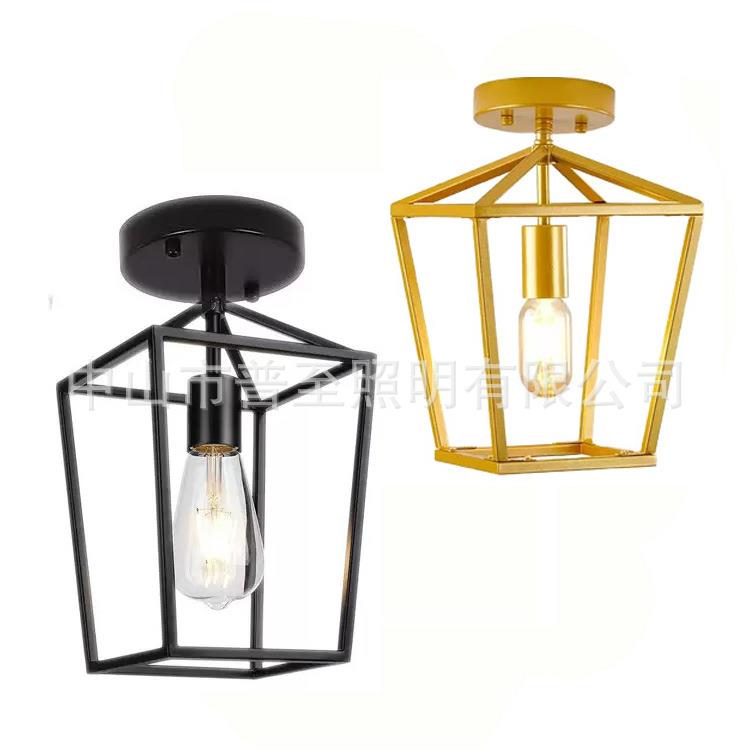 美式复古线形铁艺复古餐厅个性吊灯供货亚马逊出口贸易厨房过道灯