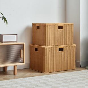 日式编织衣服收纳筐特大号储物收纳箱带盖仿藤编衣物玩具整陈之红