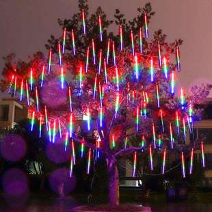 太阳能户外防水led流星雨灯串七彩灯节日庭院装饰亮化挂树灯带