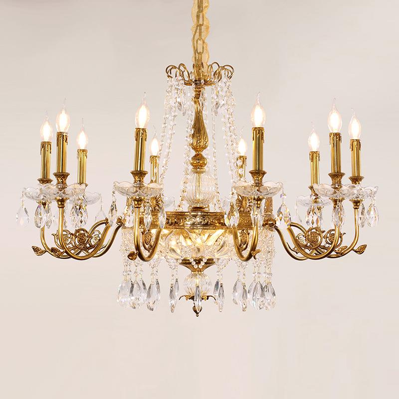 欧式全铜水晶吊灯客厅餐厅卧室书房法式复古别墅宫廷个性灯