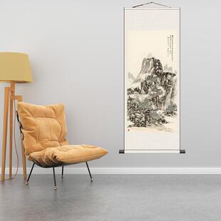 黄宾虹山水水墨画茶楼装饰画客厅挂画青绿山水招财玄关江畔游春图