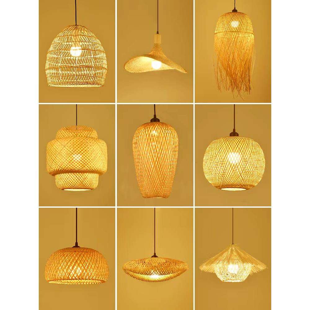 中古风竹编吊灯复古藤艺草帽灯具竹艺茶室饭店餐厅火锅店灯笼灯罩