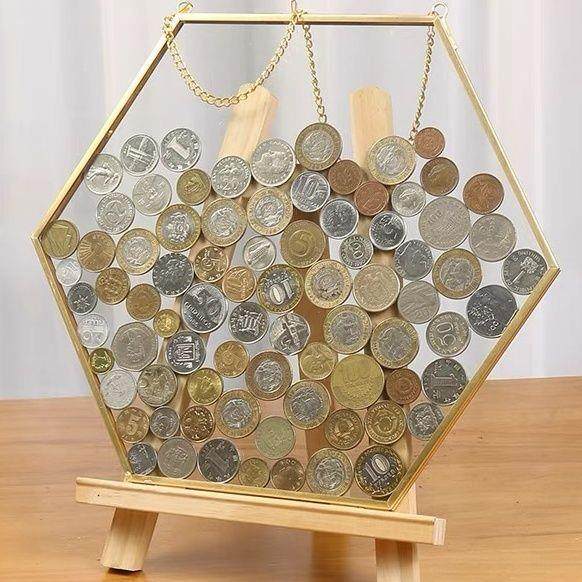 复古六边形硬币收藏玻璃透明相框挂墙装饰摆台画框金色黑色铜其他,特色手工艺,其他特色工艺品,淘宝优惠券,粉丝福利购,淘宝优惠卷