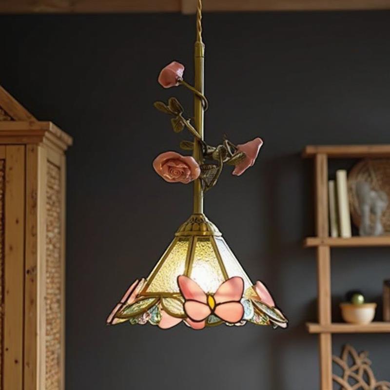 法式复古田园玫瑰花氛围感小众个性艺术卧室客厅床头餐吧全铜吊灯