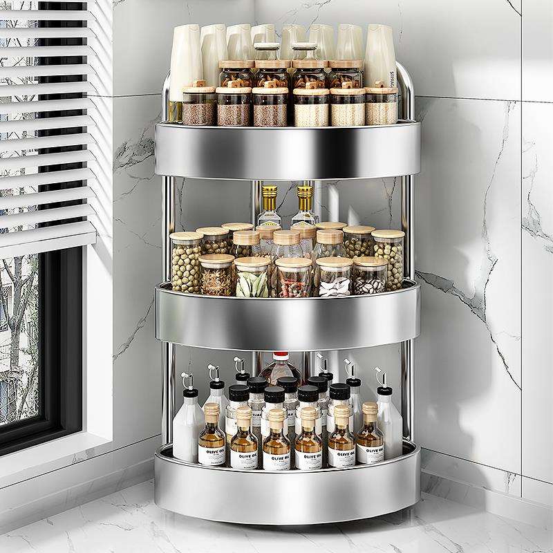 不锈钢厨房调料品置物架台面墙角多功能放调味瓶罐双层三角收纳架