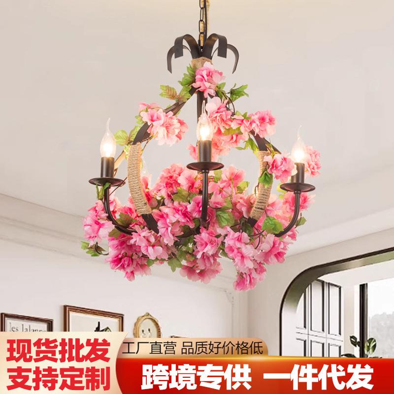 法式田园花草绿植吊灯婚庆装饰工业风音乐酒馆清吧台复古麻绳灯具