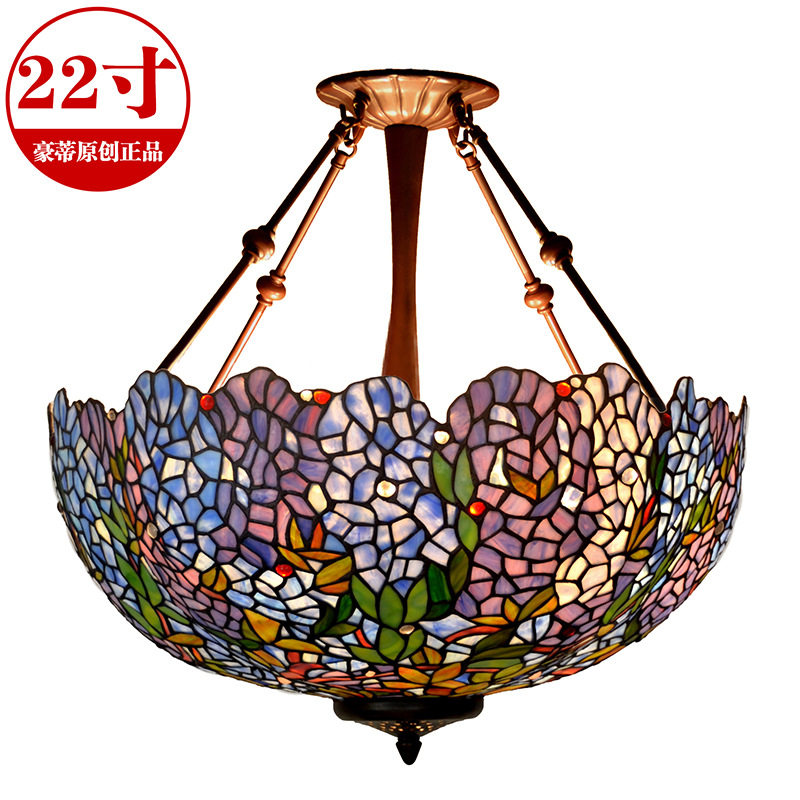 厂家直销 22寸客厅吊灯餐厅灯卧室紫藤反吊灯帝凡尼装饰彩玻灯具