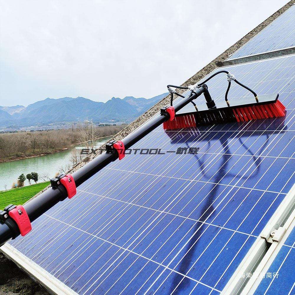 太阳能发电板清洗刷伸缩杆光伏板清洁刷可喷水6米9米通水刷跨境