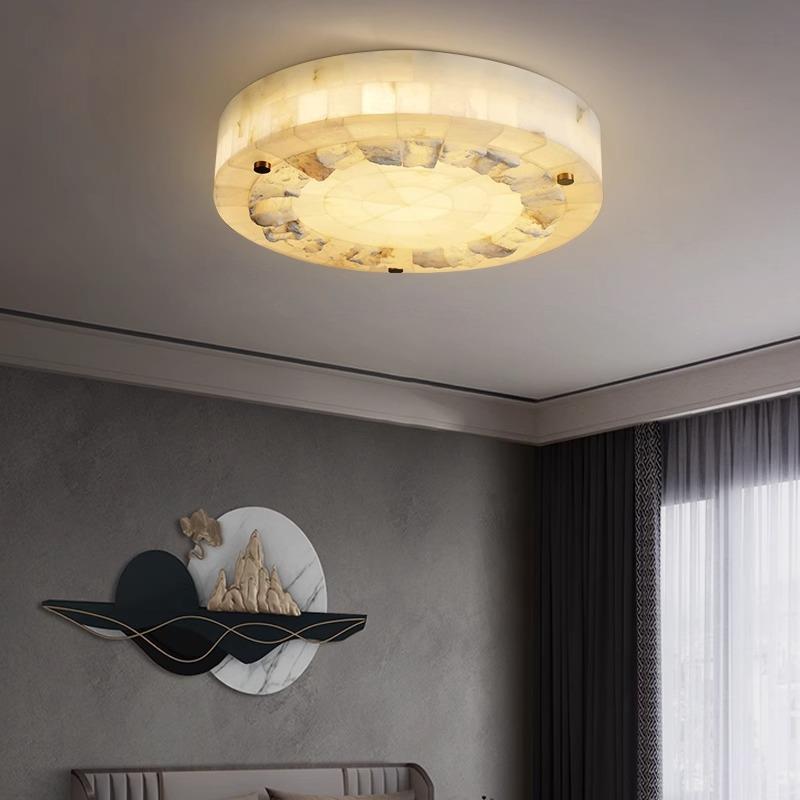 全铜云石灯欧式led吸顶灯卧室书房灯简约家用圆形入户门厅过道灯