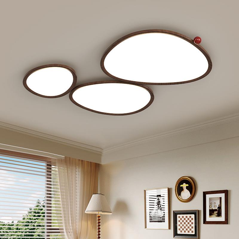 复古超薄吸顶灯全光谱护眼吸顶灯中古风卧室灯胡桃木吸顶灯中山灯
