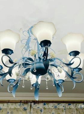 大气田园风格客厅灯蓝色地中海美式乡村吊灯韩式玫瑰餐厅卧室花灯