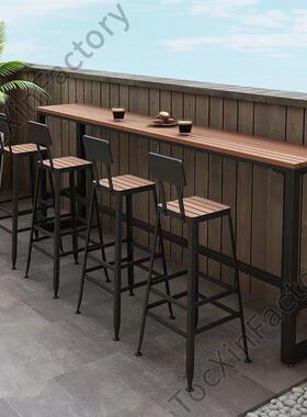 LCP2户外休闲阳台靠墙吧台桌椅组合家用庭防腐长条桌铁艺塑木