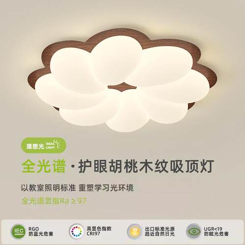 中古胡桃木护眼主卧吸顶灯复古奶油风创意花朵灯温馨浪漫卧室灯