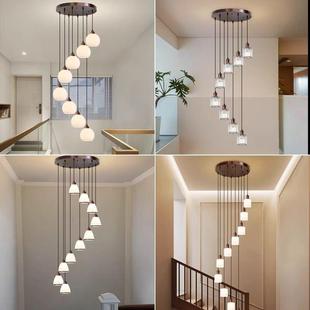 新款中式中古风格楼梯吊灯挑空复式楼楼梯间吊灯长线简约木艺吊灯