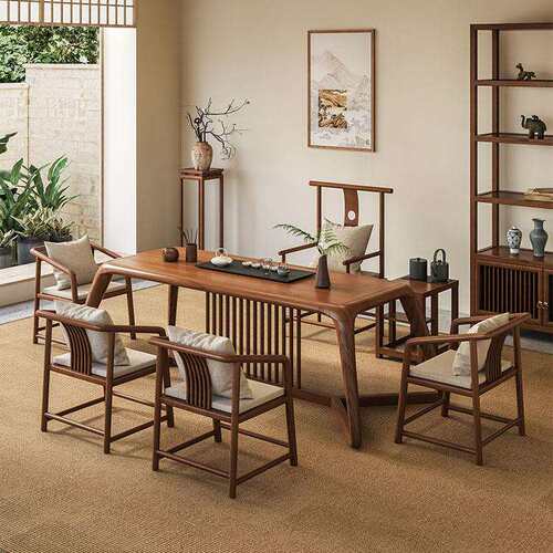 黑色实木长方形餐桌现代简约家用小户型复古泡茶桌铁艺大板办公台