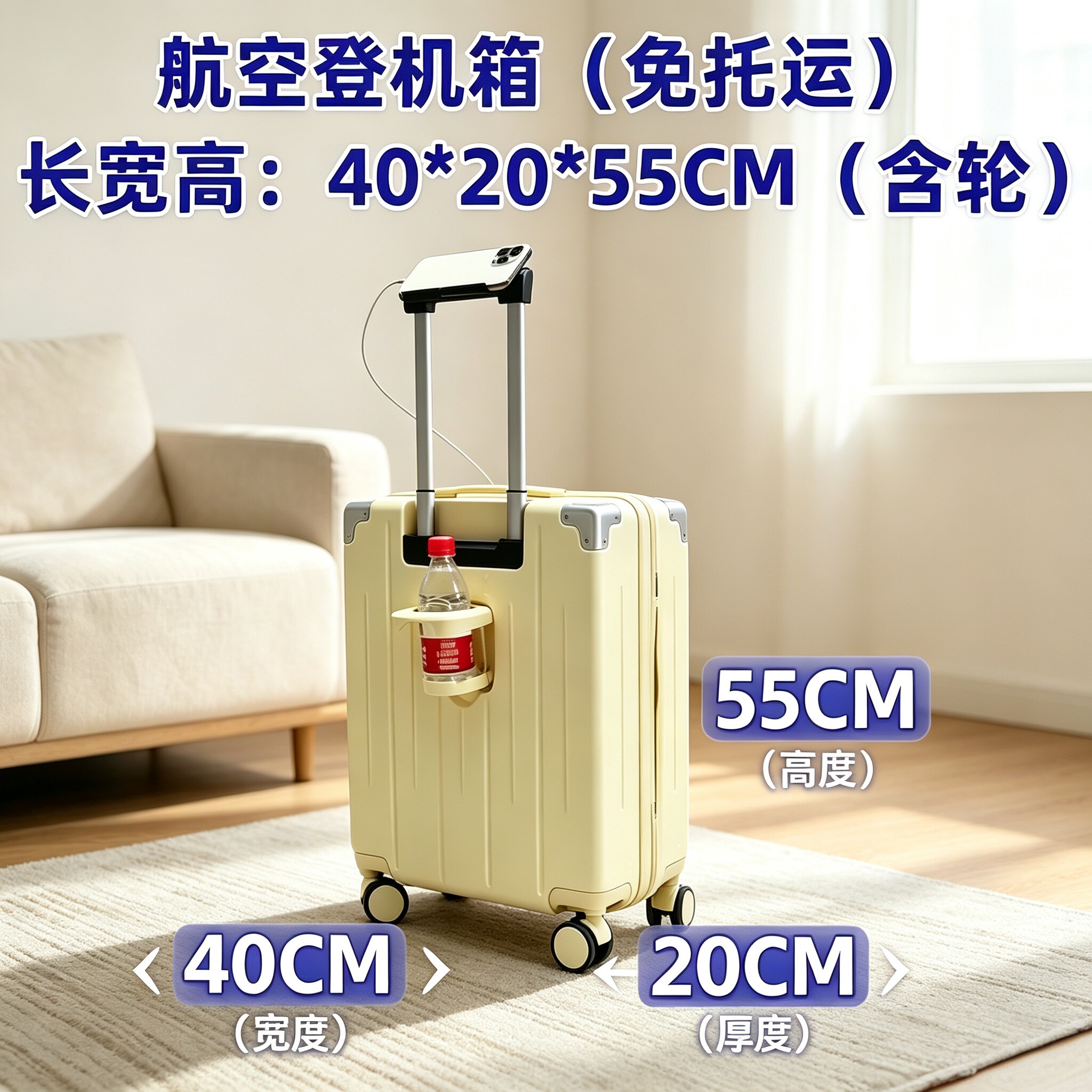 行李箱20寸航空登机箱多功能杯架