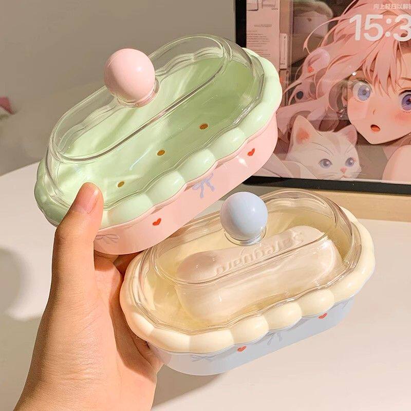 新款ins奶油风带盖沥水肥皂收纳盒家用卫生间香皂双层浴室置物架