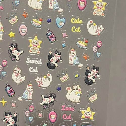 少女心可爱猫咪立体浮雕美甲贴纸